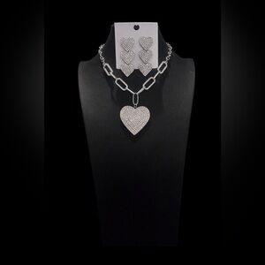 Elegant Silver Heart Necklace and Earring Set